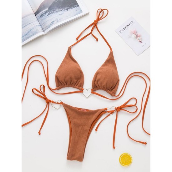 Padded Backless Heart Shape Hollow Halter-Neck Bikini Swimsuit Padded Backless Heart Shape Hollow Halter-Neck Bikini Swimsuit