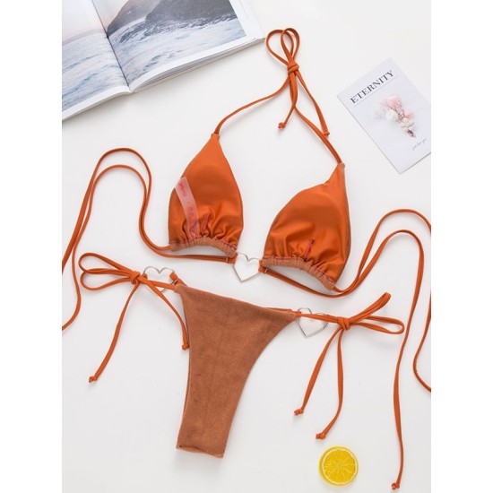 Padded Backless Heart Shape Hollow Halter-Neck Bikini Swimsuit Padded Backless Heart Shape Hollow Halter-Neck Bikini Swimsuit