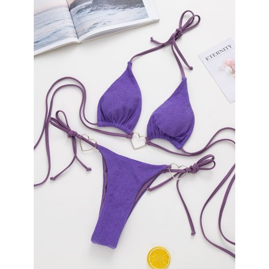 Padded Backless Heart Shape Hollow Halter-Neck Bikini Swimsuit Padded Backless Heart Shape Hollow Halter-Neck Bikini Swimsuit