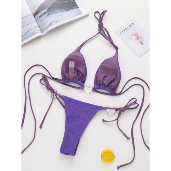 Padded Backless Heart Shape Hollow Halter-Neck Bikini Swimsuit Padded Backless Heart Shape Hollow Halter-Neck Bikini Swimsuit