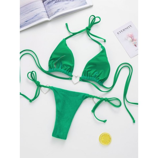 Padded Backless Heart Shape Hollow Halter-Neck Bikini Swimsuit Padded Backless Heart Shape Hollow Halter-Neck Bikini Swimsuit