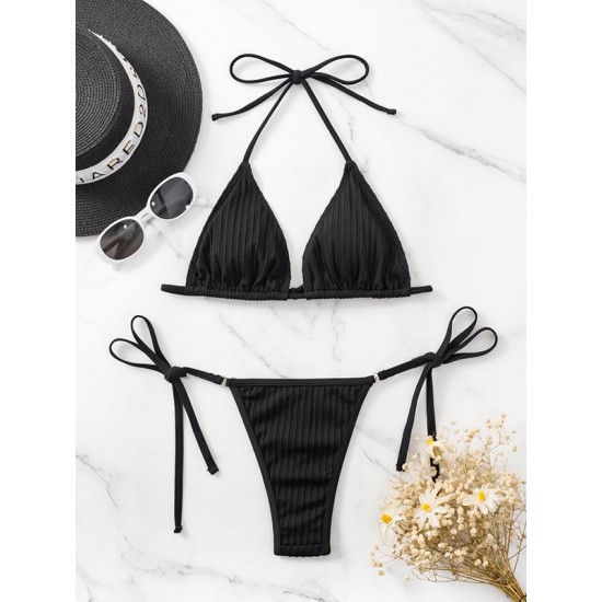 Padded Chains Heart Split-Joint Halter-Neck Bikini Swimsuit Padded Chains Heart Split-Joint Halter-Neck Bikini Swimsuit