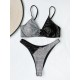 Color-Block Hollow Padded Deep V-Neck Bikini Swimsuit Color-Block Hollow Padded Deep V-Neck Bikini Swimsuit