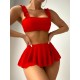 Three-piece Suit Lacy Solid Color Bikini Swimsuit Three-piece Suit Lacy Solid Color Bikini Swimsuit