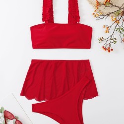 Three-piece Suit Lacy Solid Color Bikini Swimsuit