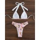 Padded Backless Hollow Shell Printed Halter-Neck Bikini Swimsuit Padded Backless Hollow Shell Printed Halter-Neck Bikini Swimsuit