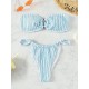 Color-Block Hollow Striped Padded Tube Bikini Swimsuit Color-Block Hollow Striped Padded Tube Bikini Swimsuit