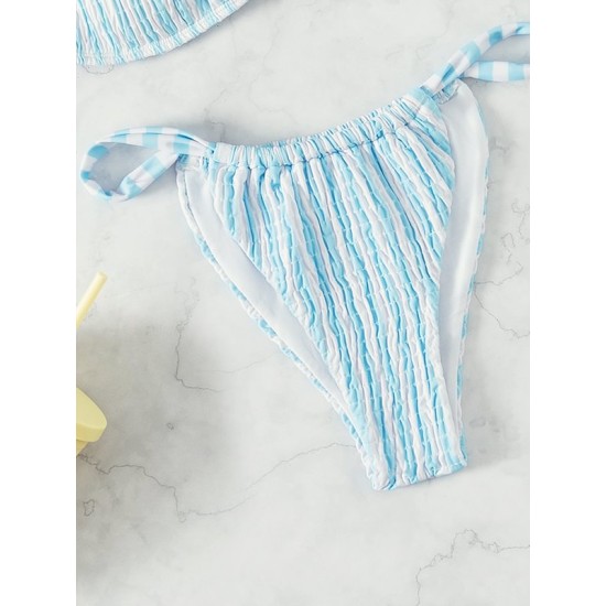 Color-Block Hollow Striped Padded Tube Bikini Swimsuit Color-Block Hollow Striped Padded Tube Bikini Swimsuit