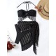 Three Piece Suit Padded Backless Tasseled Halter-Neck Bikini Swimsuit Three Piece Suit Padded Backless Tasseled Halter-Neck Bikini Swimsuit