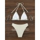 Padded Backless Bandage Beads Halter-Neck Bikini Swimsuit Padded Backless Bandage Beads Halter-Neck Bikini Swimsuit