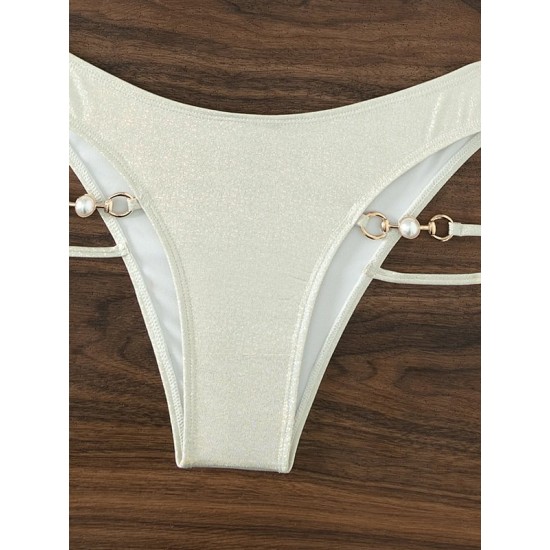 Padded Backless Bandage Beads Halter-Neck Bikini Swimsuit Padded Backless Bandage Beads Halter-Neck Bikini Swimsuit