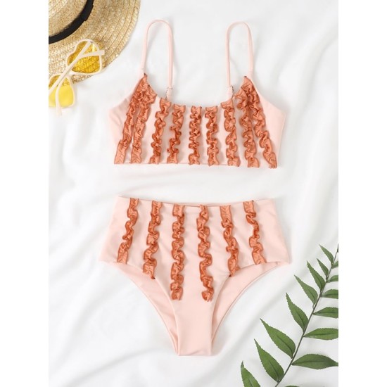 Padded Flower Hollow Lacy Wavy Stripes Bikini Swimsuit Padded Flower Hollow Lacy Wavy Stripes Bikini Swimsuit