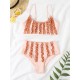 Padded Flower Hollow Lacy Wavy Stripes Bikini Swimsuit Padded Flower Hollow Lacy Wavy Stripes Bikini Swimsuit