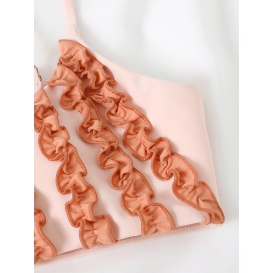 Padded Flower Hollow Lacy Wavy Stripes Bikini Swimsuit Padded Flower Hollow Lacy Wavy Stripes Bikini Swimsuit