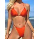 Backless Bandage Hollow Solid Color Padded Halter-Neck Bikini Swimsuit Backless Bandage Hollow Solid Color Padded Halter-Neck Bikini Swimsuit