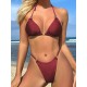 Backless Bandage Hollow Solid Color Padded Halter-Neck Bikini Swimsuit Backless Bandage Hollow Solid Color Padded Halter-Neck Bikini Swimsuit