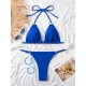 Backless Bandage Hollow Solid Color Padded Halter-Neck Bikini Swimsuit Backless Bandage Hollow Solid Color Padded Halter-Neck Bikini Swimsuit