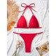 Backless Bandage Hollow Solid Color Padded Halter-Neck Bikini Swimsuit Backless Bandage Hollow Solid Color Padded Halter-Neck Bikini Swimsuit