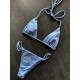 Padded Backless Bandage Snakeskin Printed Halter-Neck Bikini Swimsuit Padded Backless Bandage Snakeskin Printed Halter-Neck Bikini Swimsuit