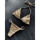 Padded Backless Bandage Snakeskin Printed Halter-Neck Bikini Swimsuit Padded Backless Bandage Snakeskin Printed Halter-Neck Bikini Swimsuit
