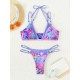 Padded Bandage Beads Color-Block Printed Spaghetti-Neck Bikini Swimsuit Padded Bandage Beads Color-Block Printed Spaghetti-Neck Bikini Swimsuit