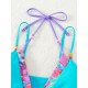 Padded Bandage Beads Color-Block Printed Spaghetti-Neck Bikini Swimsuit Padded Bandage Beads Color-Block Printed Spaghetti-Neck Bikini Swimsuit