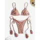 Padded Back Cross Bandage Hollow Tasseled Spaghetti-Neck Bikini Swimsuit Padded Back Cross Bandage Hollow Tasseled Spaghetti-Neck Bikini Swimsuit