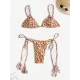 Padded Back Cross Bandage Hollow Tasseled Spaghetti-Neck Bikini Swimsuit Padded Back Cross Bandage Hollow Tasseled Spaghetti-Neck Bikini Swimsuit
