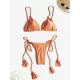 Padded Back Cross Bandage Hollow Tasseled Spaghetti-Neck Bikini Swimsuit Padded Back Cross Bandage Hollow Tasseled Spaghetti-Neck Bikini Swimsuit