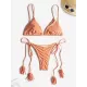 Padded Back Cross Bandage Hollow Tasseled Spaghetti-Neck Bikini Swimsuit Padded Back Cross Bandage Hollow Tasseled Spaghetti-Neck Bikini Swimsuit