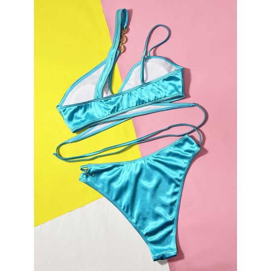 Bandage Belly-Hollow Solid Color Padded One-Shoulder Bikini Swimsuit Bandage Belly-Hollow Solid Color Padded One-Shoulder Bikini Swimsuit