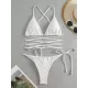 Padded Back Cross Bandage Flower Shape Hollow Solid Color Bikini Swimsuit Padded Back Cross Bandage Flower Shape Hollow Solid Color Bikini Swimsuit