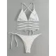 Padded Back Cross Bandage Flower Shape Hollow Solid Color Bikini Swimsuit Padded Back Cross Bandage Flower Shape Hollow Solid Color Bikini Swimsuit