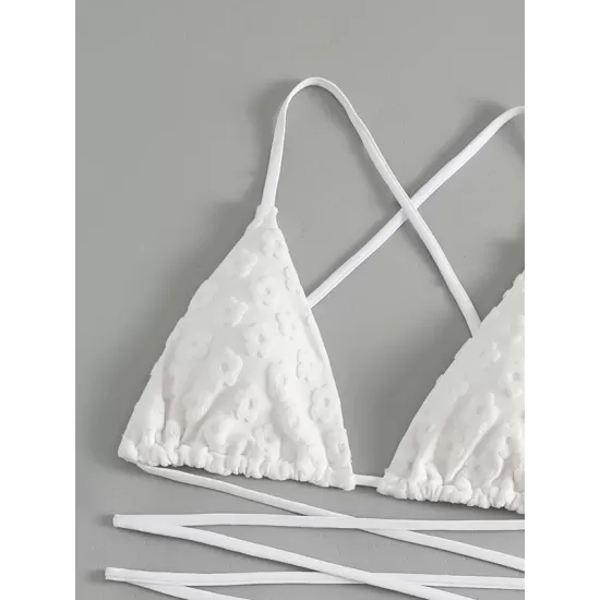 Padded Back Cross Bandage Flower Shape Hollow Solid Color Bikini Swimsuit Padded Back Cross Bandage Flower Shape Hollow Solid Color Bikini Swimsuit