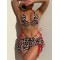 Three-piece Suit Backless Bandage Leopard Halter-Neck Reversible Bikini Swimsuit
