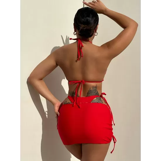 Three-piece Suit Backless Bandage Leopard Halter-Neck Reversible Bikini Swimsuit Three-piece Suit Backless Bandage Leopard Halter-Neck Reversible Bikini Swimsuit