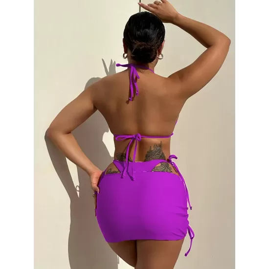 Three-piece Suit Backless Bandage Leopard Halter-Neck Reversible Bikini Swimsuit Three-piece Suit Backless Bandage Leopard Halter-Neck Reversible Bikini Swimsuit