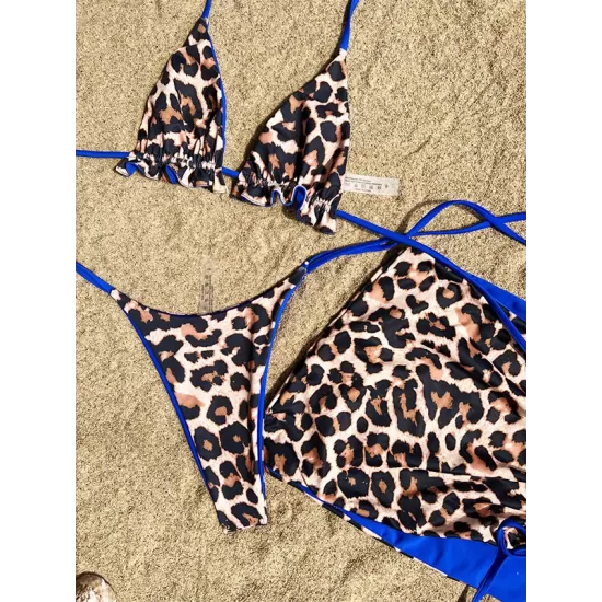 Three-piece Suit Backless Bandage Leopard Halter-Neck Reversible Bikini Swimsuit Three-piece Suit Backless Bandage Leopard Halter-Neck Reversible Bikini Swimsuit