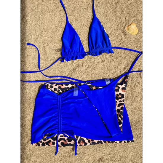 Three-piece Suit Backless Bandage Leopard Halter-Neck Reversible Bikini Swimsuit Three-piece Suit Backless Bandage Leopard Halter-Neck Reversible Bikini Swimsuit