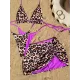 Three-piece Suit Backless Bandage Leopard Halter-Neck Reversible Bikini Swimsuit Three-piece Suit Backless Bandage Leopard Halter-Neck Reversible Bikini Swimsuit