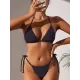 Padded Backless Bandage Checkerboard Solid Color Bikini Swimsuit Padded Backless Bandage Checkerboard Solid Color Bikini Swimsuit