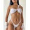 Ribbed Solid Color Padded One-Shoulder Bikini Swimsuit