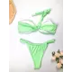 Ribbed Solid Color Padded One-Shoulder Bikini Swimsuit Ribbed Solid Color Padded One-Shoulder Bikini Swimsuit