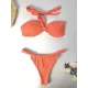 Ribbed Solid Color Padded One-Shoulder Bikini Swimsuit Ribbed Solid Color Padded One-Shoulder Bikini Swimsuit