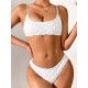 Padded Checkerboard Hollow Spaghetti-Neck Bikini Swimsuit Padded Checkerboard Hollow Spaghetti-Neck Bikini Swimsuit