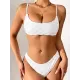 Padded Checkerboard Hollow Spaghetti-Neck Bikini Swimsuit Padded Checkerboard Hollow Spaghetti-Neck Bikini Swimsuit