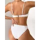 Padded Checkerboard Hollow Spaghetti-Neck Bikini Swimsuit Padded Checkerboard Hollow Spaghetti-Neck Bikini Swimsuit