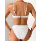 Padded Checkerboard Hollow Spaghetti-Neck Bikini Swimsuit Padded Checkerboard Hollow Spaghetti-Neck Bikini Swimsuit