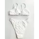Padded Checkerboard Hollow Spaghetti-Neck Bikini Swimsuit Padded Checkerboard Hollow Spaghetti-Neck Bikini Swimsuit
