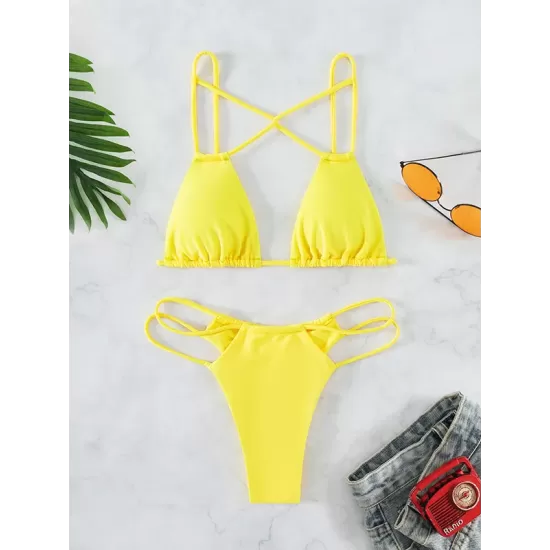 Backless Belly-Hollow Solid Color Padded Bikini Swimsuit Backless Belly-Hollow Solid Color Padded Bikini Swimsuit